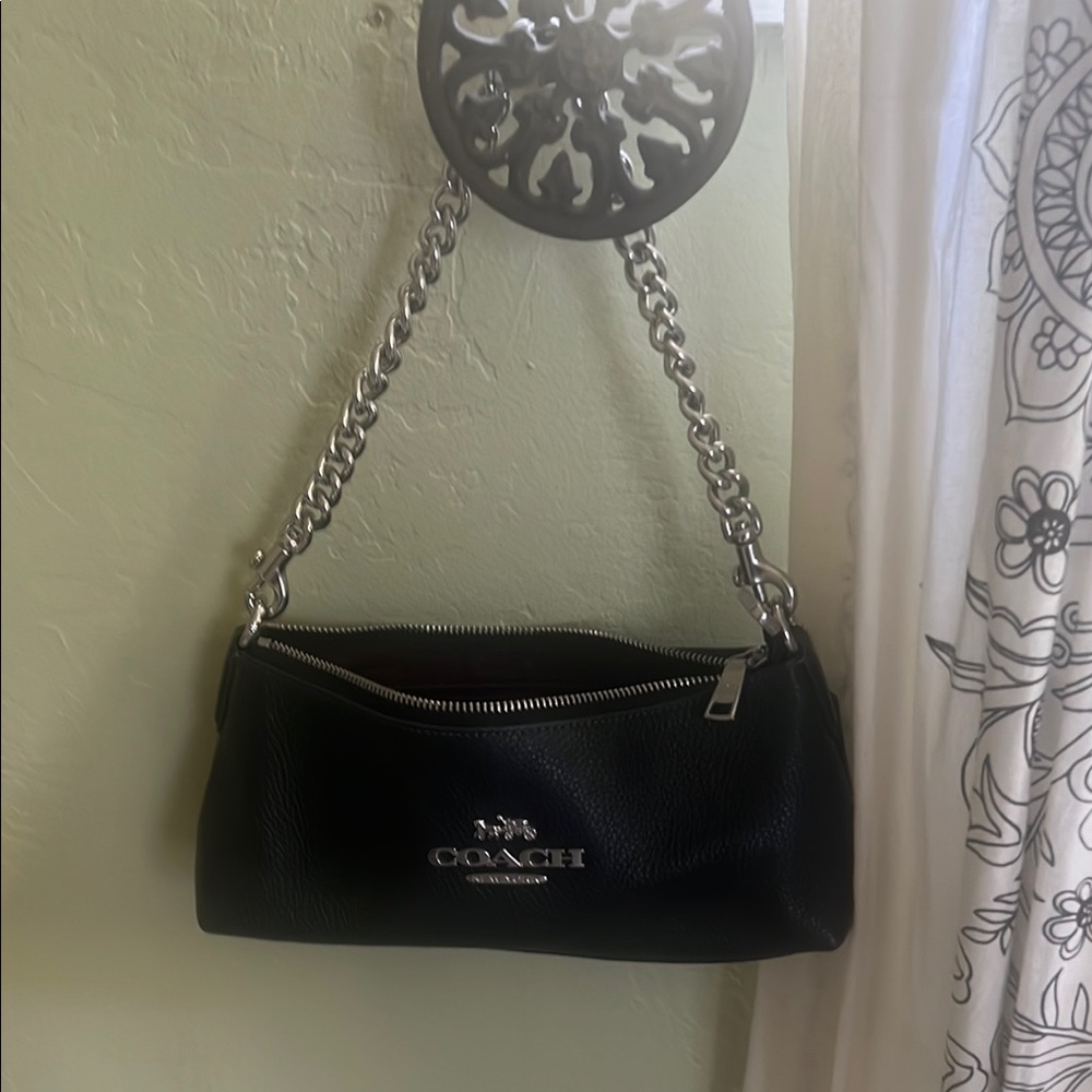 Coach Black Leather Shoulder Bag with Chain Straps